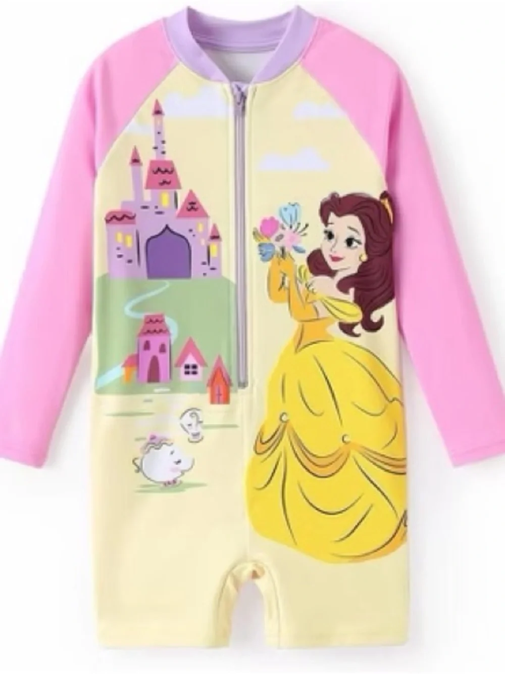 NWT Disney PatPat 12-18M Pink Yellow Belle Princess Swimsuit